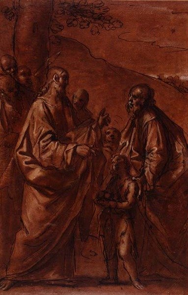 PD.9-1992 Cud bochenków i ryb, ok.1611-14 (czarna kreda, długopis i tusz, pranie) autorstwa Giacomo Cavedoni