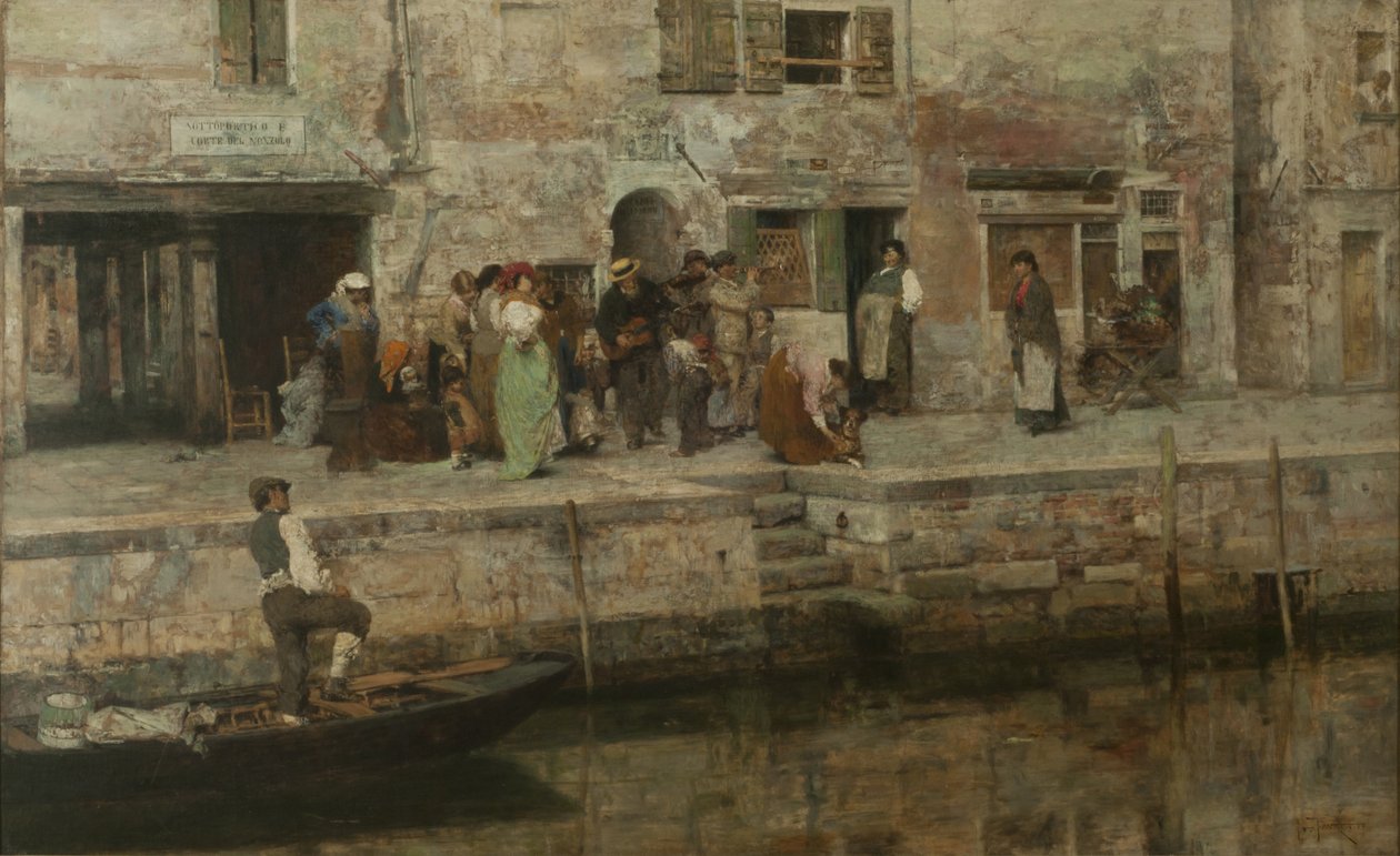 Podróżujący muzycy, ok. 1881-83 (olej na płótnie) autorstwa Giacomo Favretto