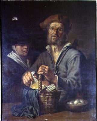 Stary chłop i służąca przy stole autorstwa Giacomo Francesco Cipper