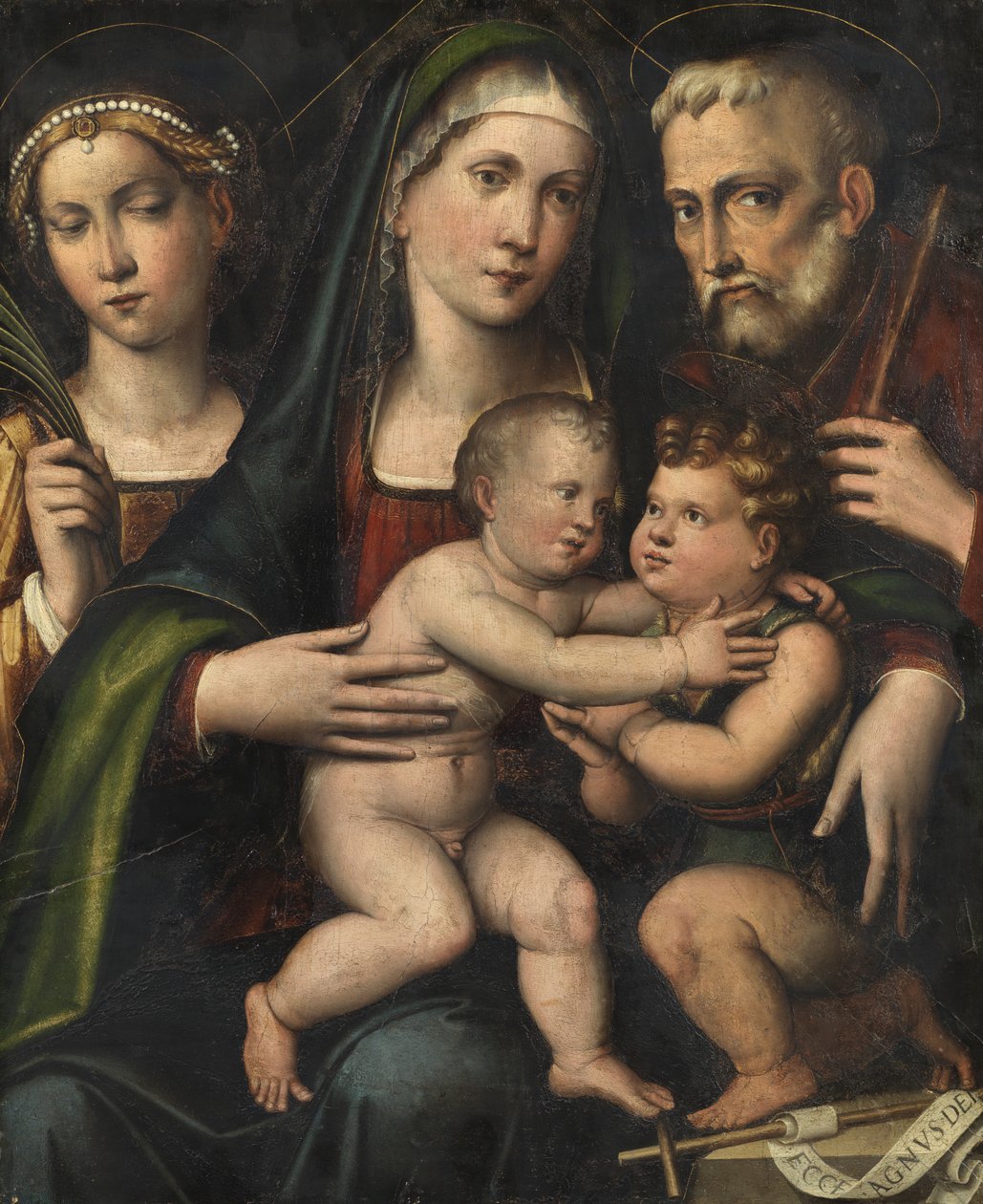 Święta Rodzina z Dzieciątkiem Św. Jan i Św. Katarzyna, ok.1530 autorstwa Giacomo Francia