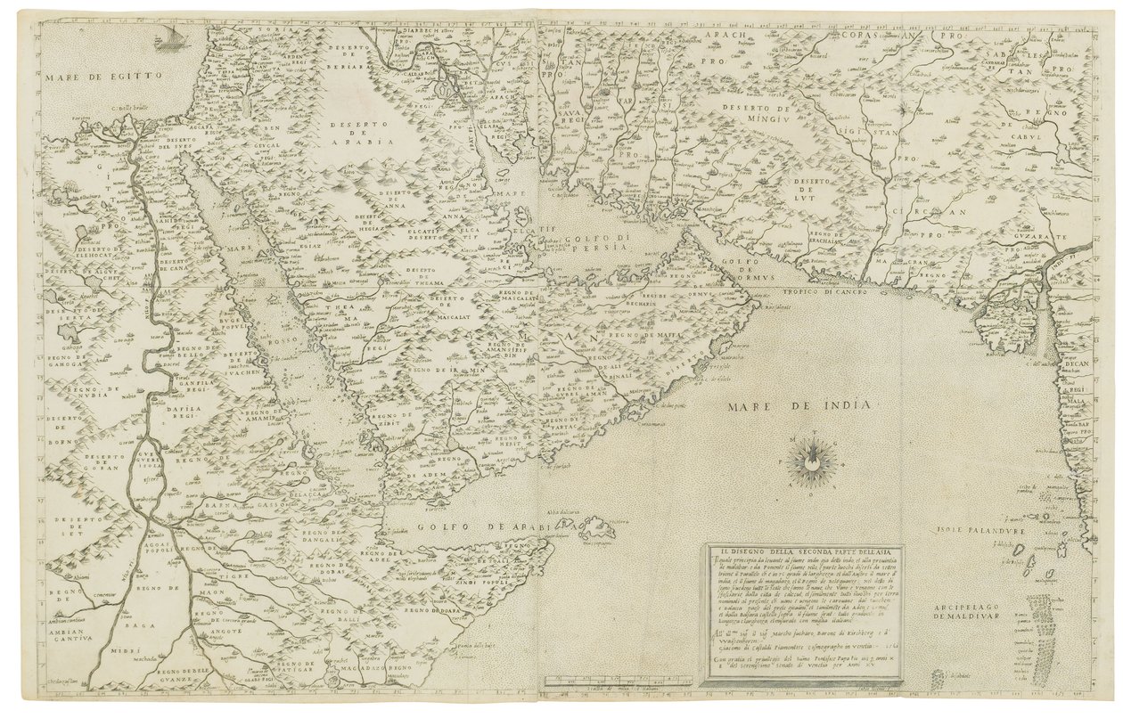 Mapa Indii i Azji Południowo-Wschodniej; Trzecia część rysunku Azji, 1561 autorstwa Giacomo Gastaldi