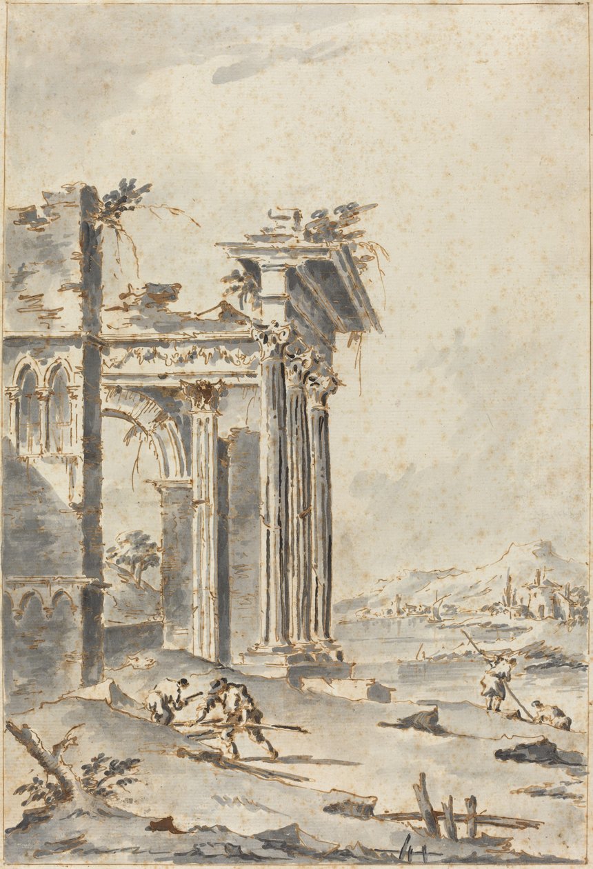 Capriccio klasycznych ruin na brzegu autorstwa Giacomo Guardi