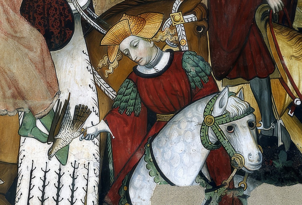 Fontanna młodości. Szczegół: sokolnik ze swoim ptakiem. 1418-30 autorstwa Giacomo Jaquerio