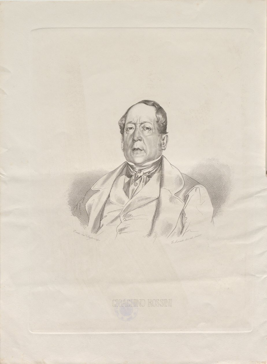Portret kompozytora Gioachino Antonio Rossiniego 1792-1868, 1852. autorstwa Giacomo Luzzati