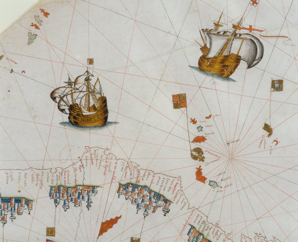 Mapa morska, szczegóły dotyczące Wysp Kanaryjskich, 1564 r. autorstwa Giacomo Maggiolo