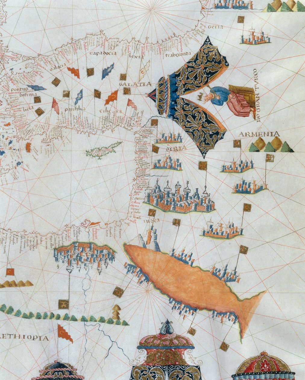 Mapa morska, szczegół Gran Turco, 1564 r. autorstwa Giacomo Maggiolo