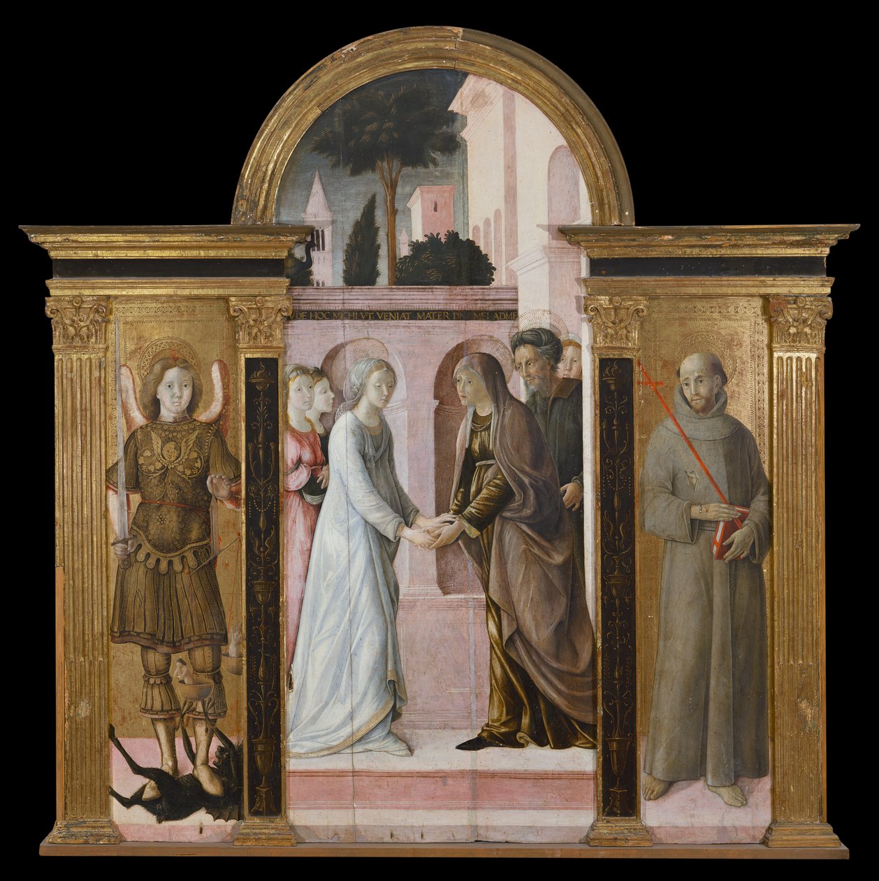 Tryptyk: Nawiedzenie, pomiędzy św. Michałem i św. Franciszkiem (obraz na desce) autorstwa Giacomo Pacchiarotti