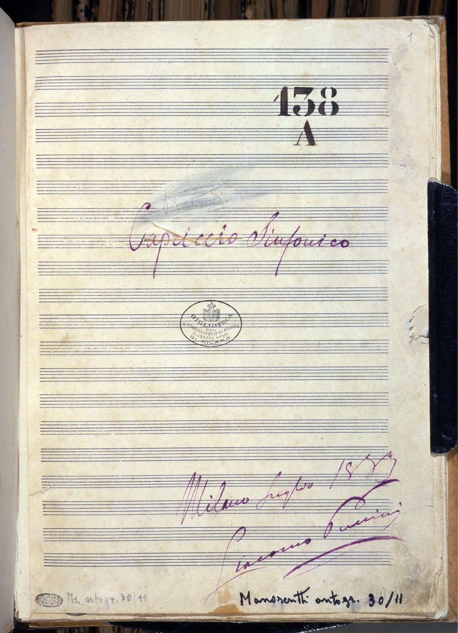 Rękopis nuty do „Kaprysu symfonicznego”” „(Kaprys symfoniczny”) kompozytora Giacomo Pucciniego (1858-1924) 1883. Biblioteka Konserwatorium im. Giuseppe Verdiego w Mediolanie autorstwa Giacomo Puccini