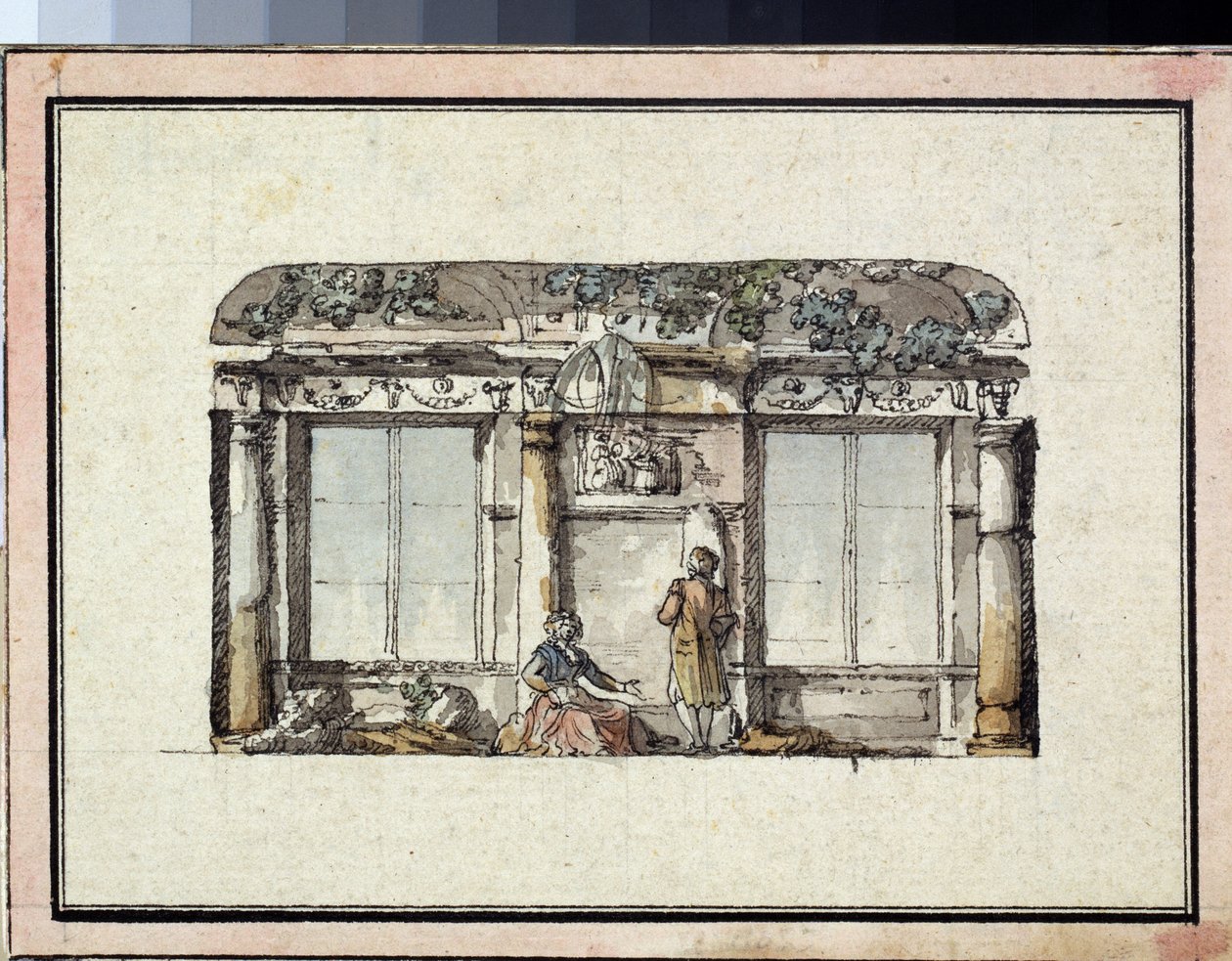 Projekt dekoracji pokoju z dwoma oknami. Praca Giacomo Antonio Domenico Quarenghi (1744-1817), tusz i akwarela na papierze. Sztuka włoska, klasycyzm. Państwowe Muzeum Sztuk Pięknych im. A. Puszkina, Moskwa. autorstwa Giacomo Quarenghi