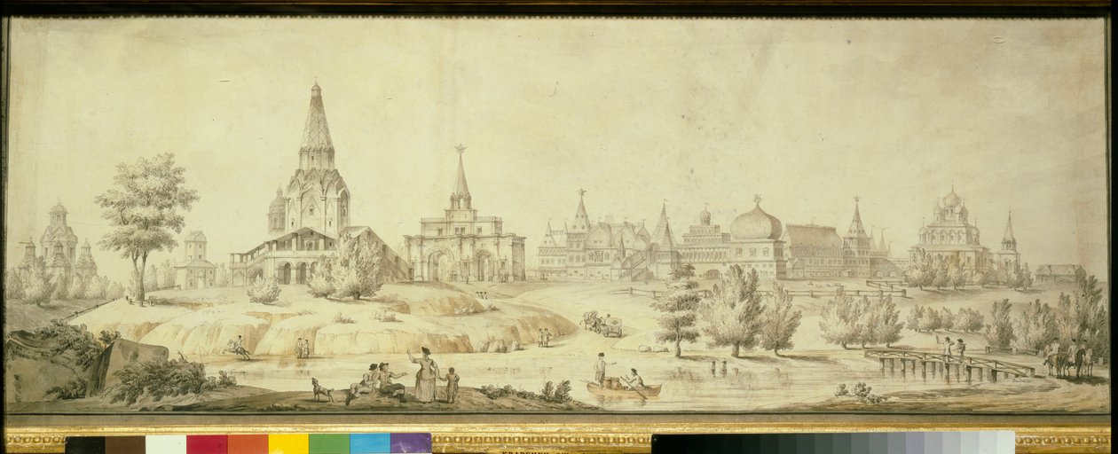 Widok dzielnicy Kołomienskoje w Moskwie, po lewej cerkiew Wniebowstąpienia - Dzieło Giacomo Antonio Domenico Quarenghi (1744-1817) autorstwa Giacomo Quarenghi