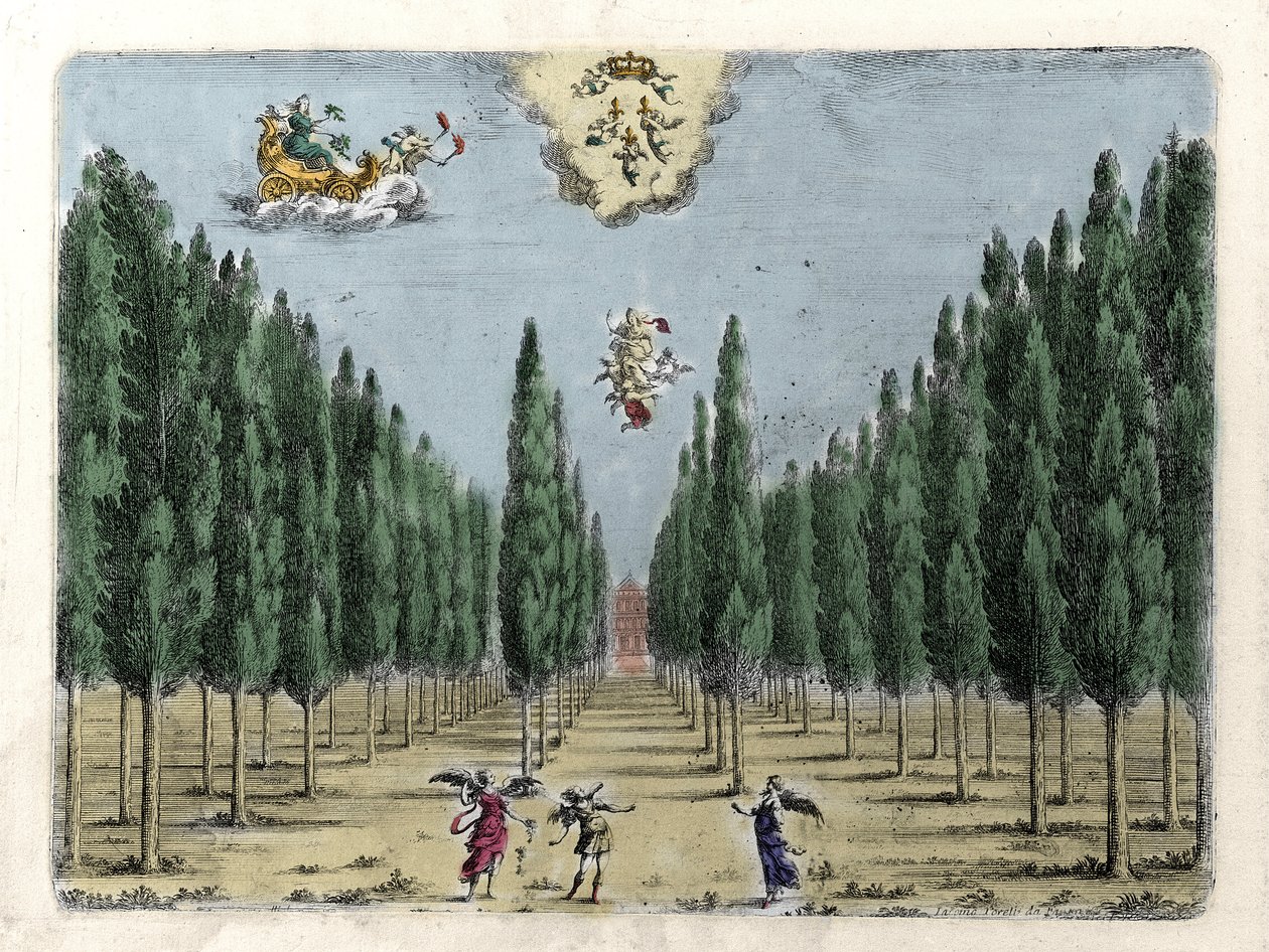 Ilustracja do opery w 5 aktach „La finta pazza” (La Folle supposee) autorstwa Francesco Sacrati. Grawerowanie przez Jacopo Torelli autorstwa Giacomo Torelli