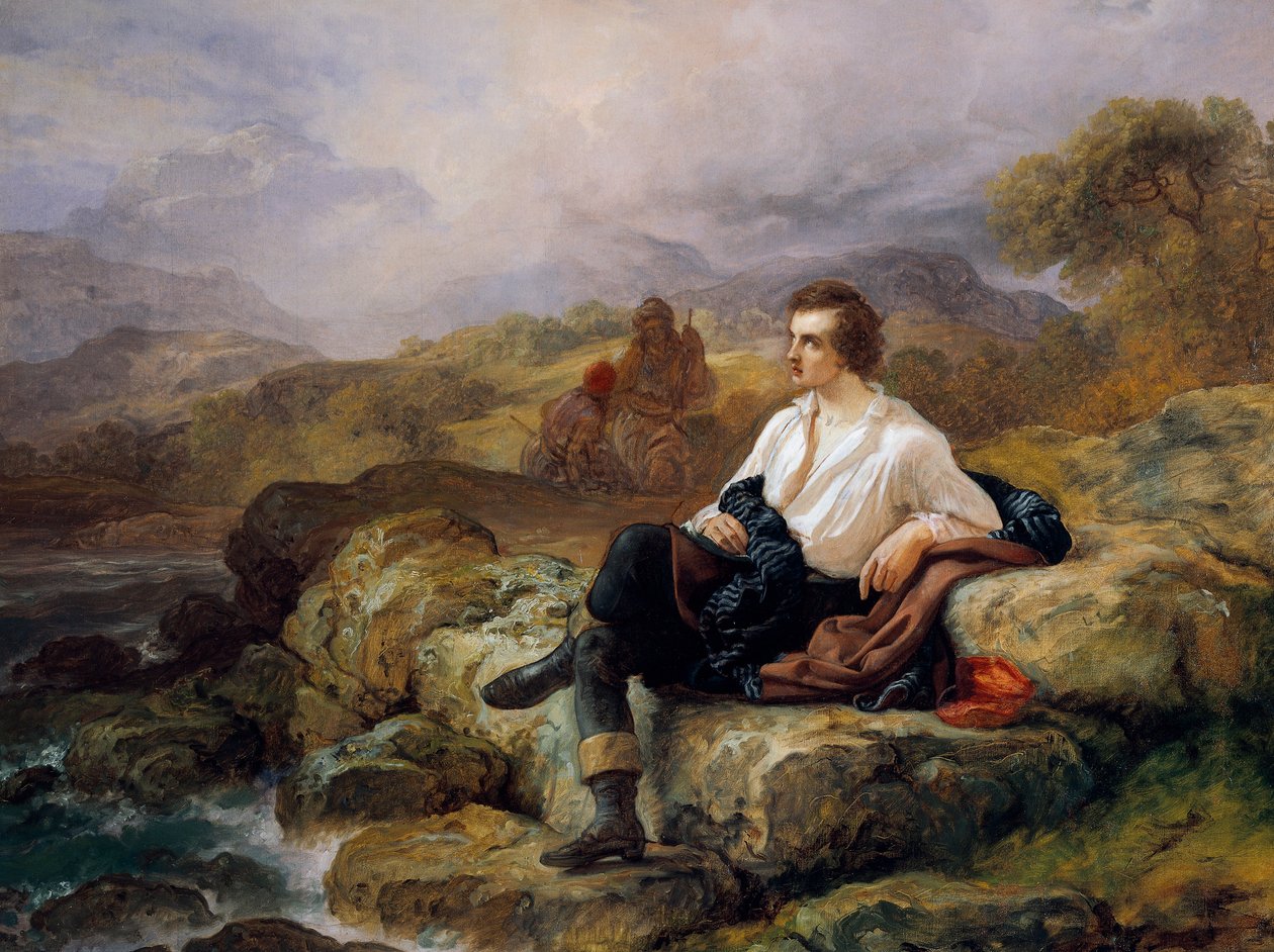 Lord Byron (1788-1824) nad brzegiem Morza Greckiego, autorstwa Giacomo Trecourt (1812-1882), olej na płótnie autorstwa Giacomo Trecourt