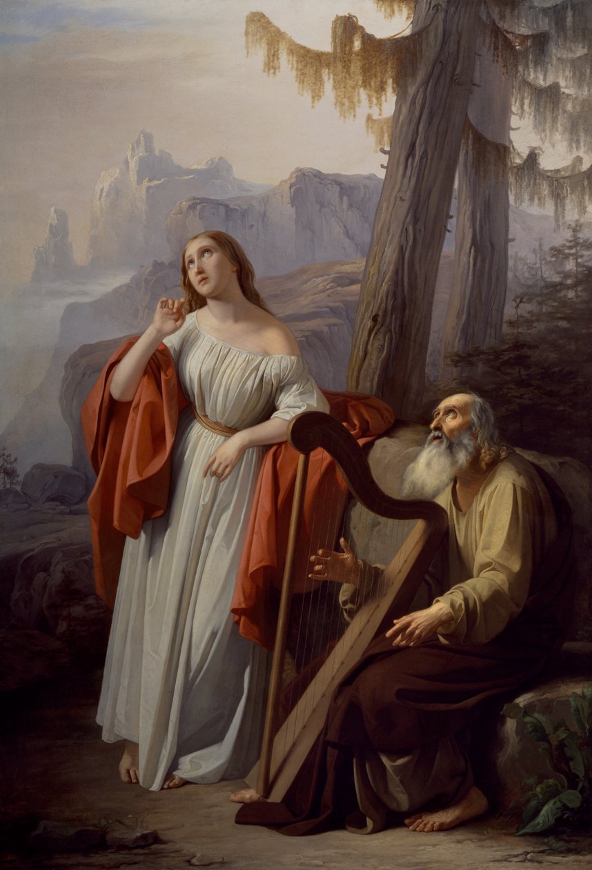 Osjańskie wyczyny śpiewu z Cartonu do Malwiny, Giacomo Trecourt (1812-1882) autorstwa Giacomo Trecourt