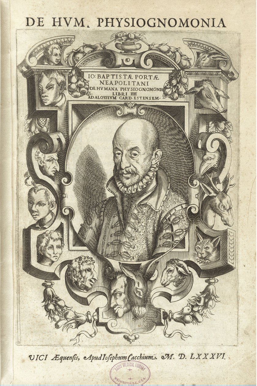 Okładka „De humana physiognomica” („O ludzkiej fizjonomii”) Baptist Port autorstwa Giambattista della Porta
