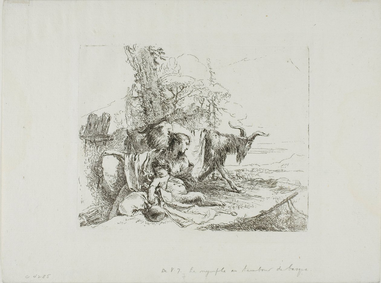 Nimfa z małym satyrem i dwiema kozami z Capricci autorstwa Giambattista Tiepolo