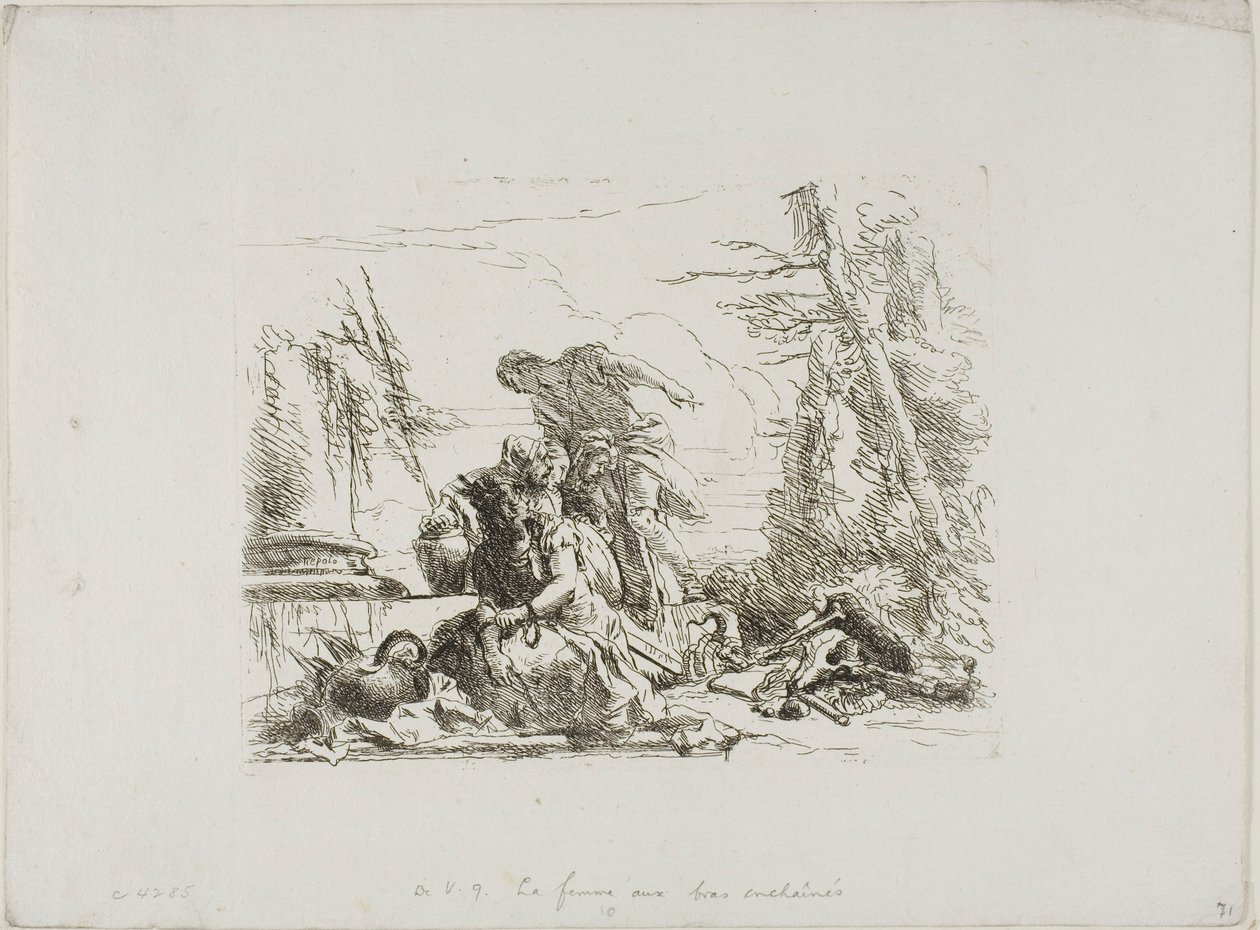 Kobieta z ramionami w łańcuchach i cztery inne postacie z Capricci autorstwa Giambattista Tiepolo