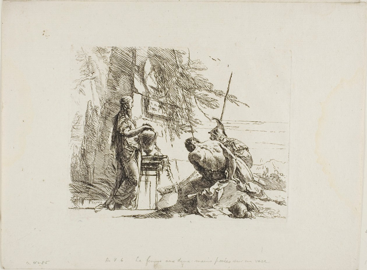 Kobieta z rękami na wazonie, żołnierz i niewolnik z Capricci autorstwa Giambattista Tiepolo