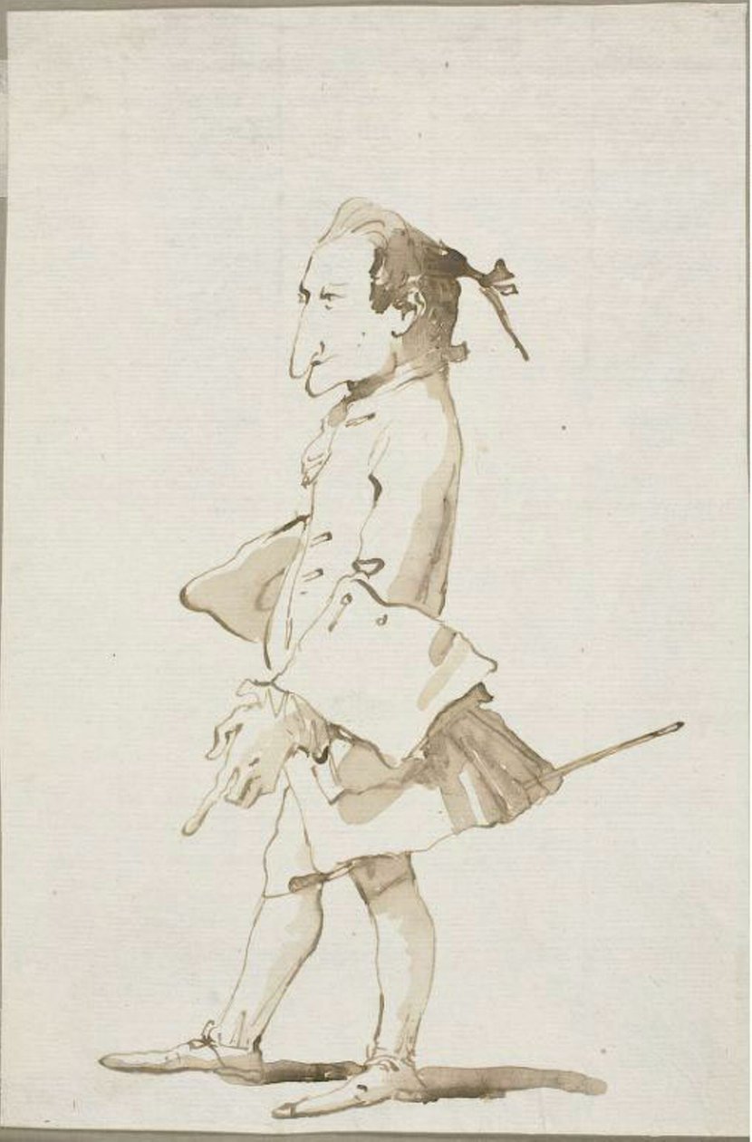 Karykatura mężczyzny, na całej długości, zwrócona w lewo autorstwa Giambattista Tiepolo