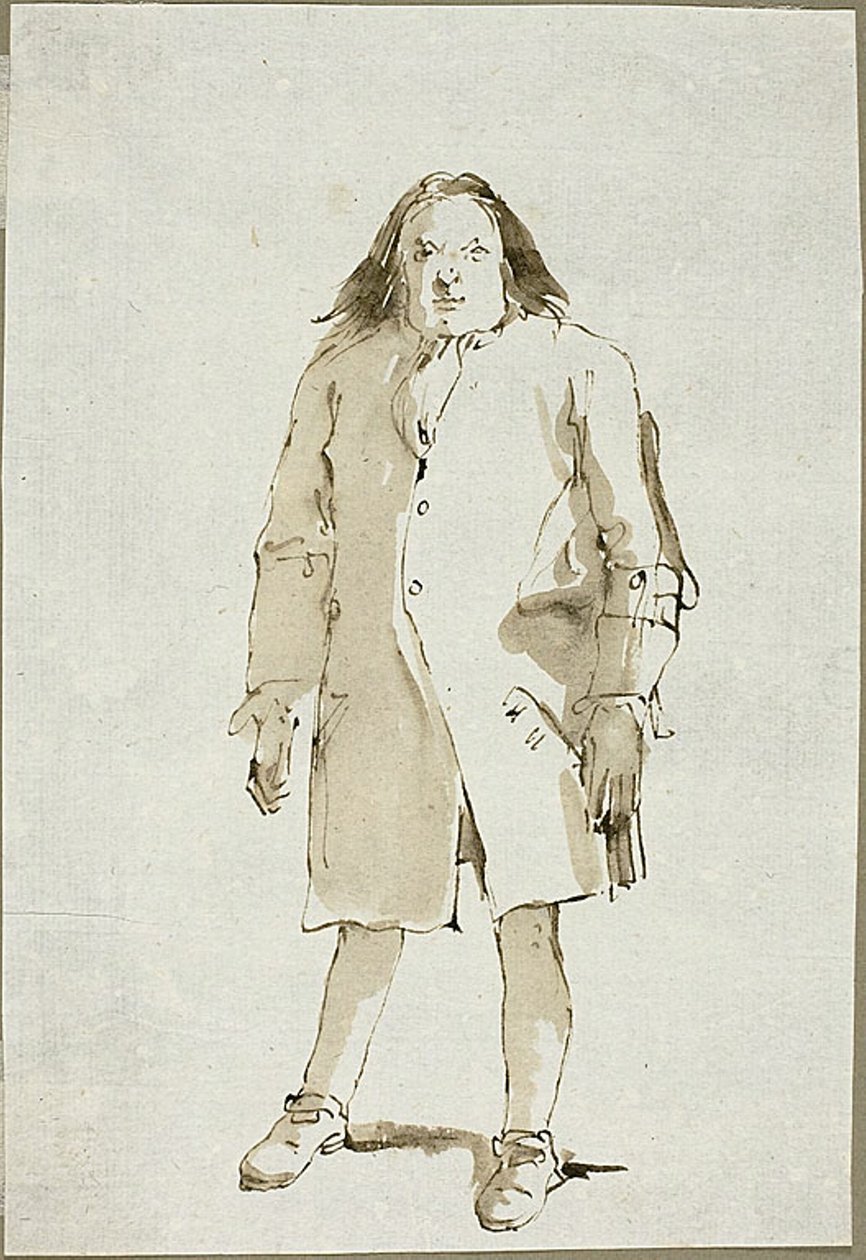 Karykatura mężczyzny, pełna długość, zwrócona do przodu autorstwa Giambattista Tiepolo