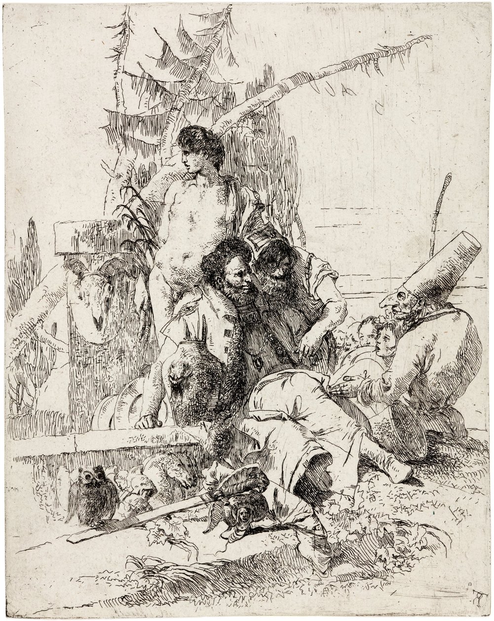 Punchinello udziela rad z serii „Scherzi di Fantasia” autorstwa Giambattista Tiepolo