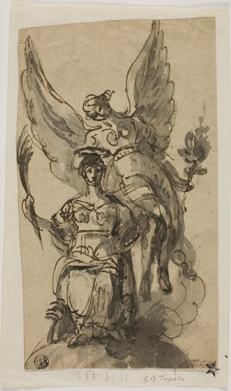 Siedząca kobieta ukoronowana przez anioła autorstwa Giambattista Tiepolo