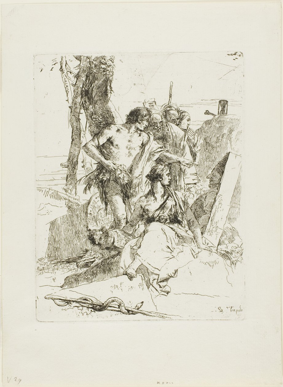 Odkrycie grobowca Punchinello, z Scherzi autorstwa Giambattista Tiepolo