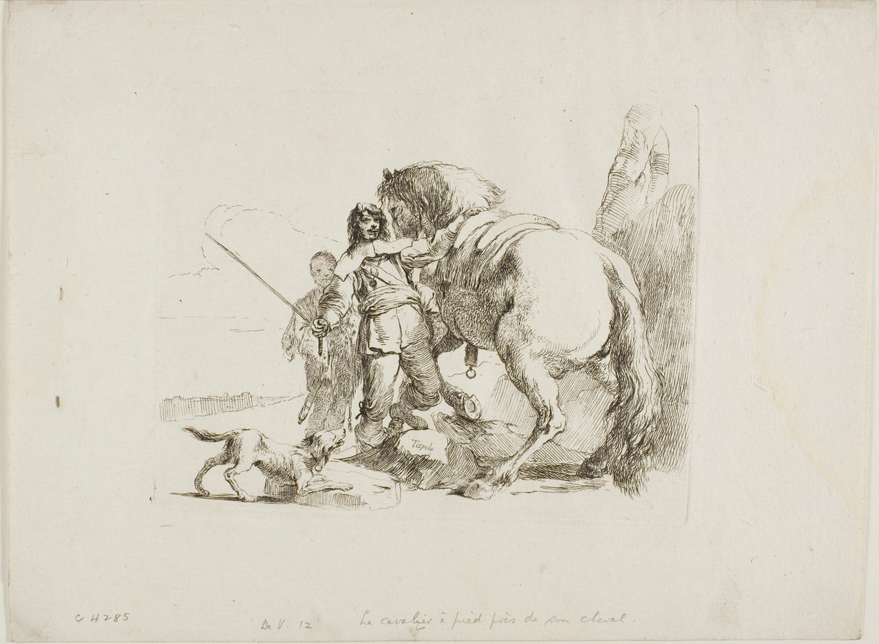 Jeździec stojący przy koniu, z Capricci autorstwa Giambattista Tiepolo