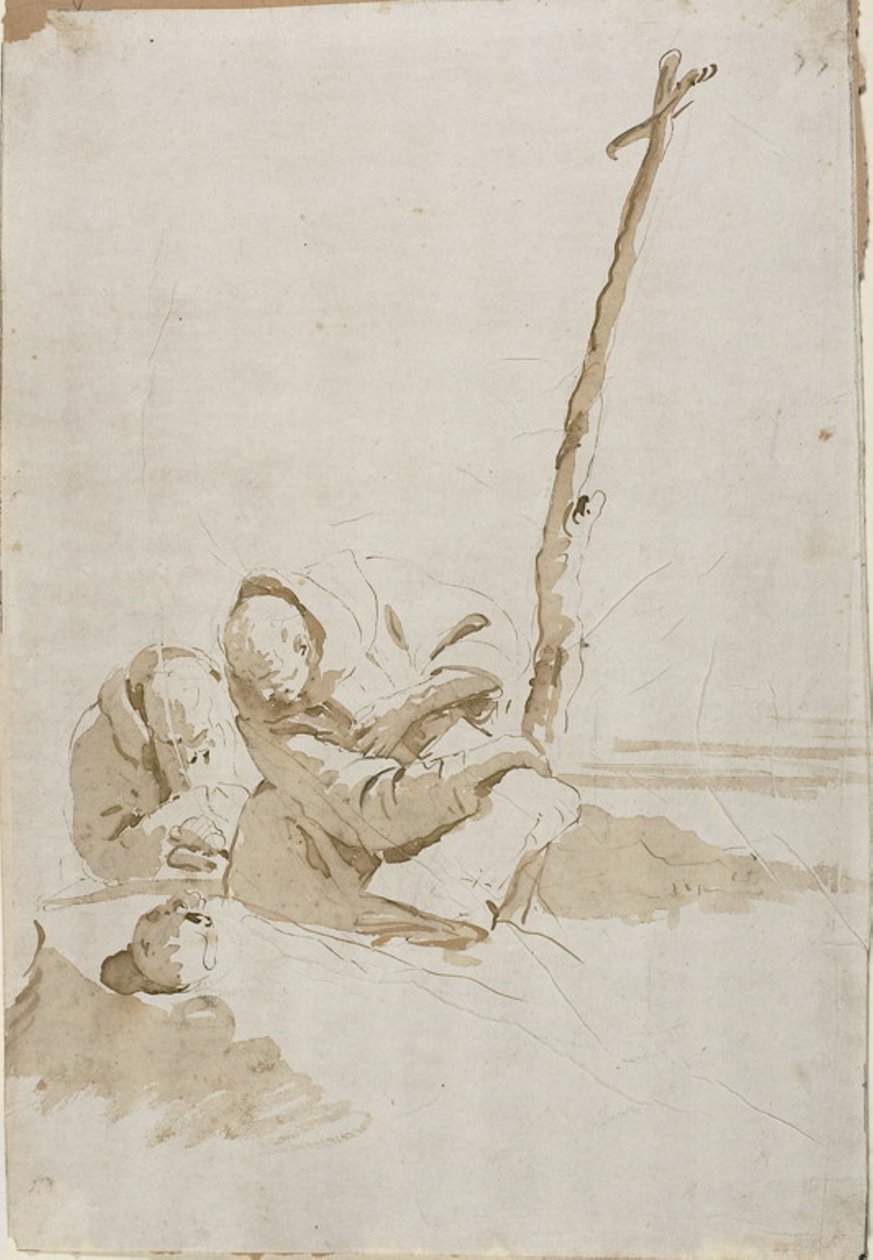 Dwóch mnichów kontemplujących czaszkę autorstwa Giambattista Tiepolo
