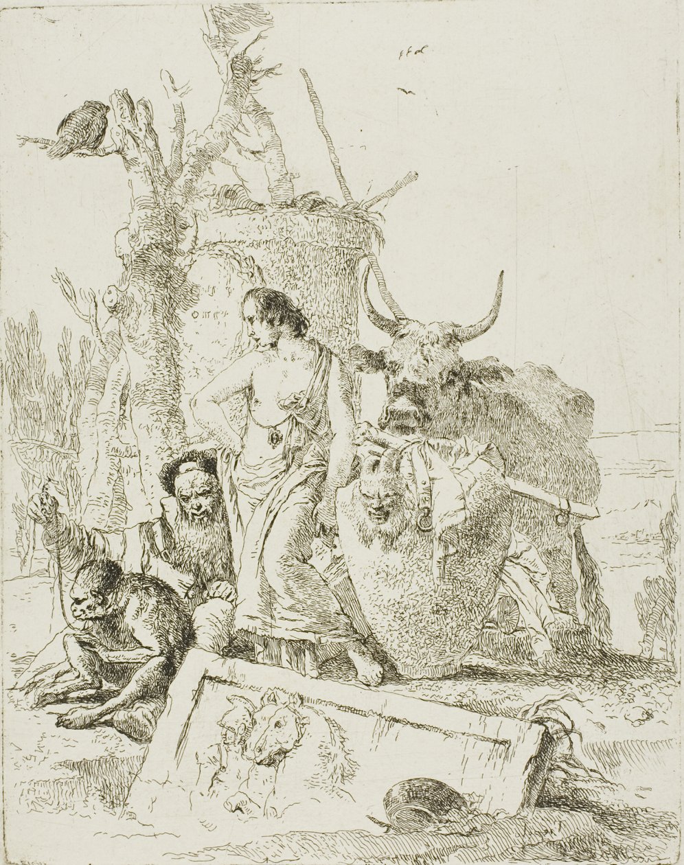 Młodzi pasterze i starzec z małpą, ze Scherzi autorstwa Giambattista Tiepolo