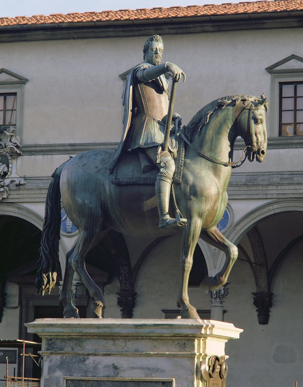 Posąg konny wielkiego księcia Ferdynanda I c.1123-90 szczegół przedstawiający konia i jeźdźca z boku szczegół z brązu z 97646 autorstwa Giambologna