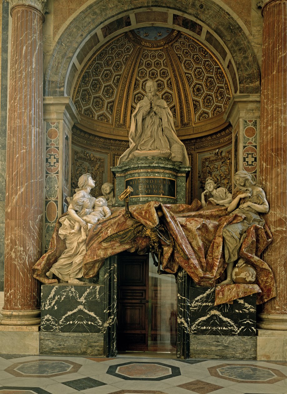 Pomnik Aleksandra VII (1599-1677) w transepcie północnym, 1672-78 (marmur i pozłacany brąz) autorstwa Gian Lorenzo Bernini