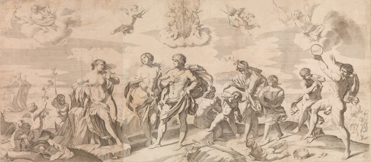Bachus z towarzyszami odkrywający Ariadnę na wyspie Naxos, według Reni, 165..., 1650-80. autorstwa Gian Battista Bolognini