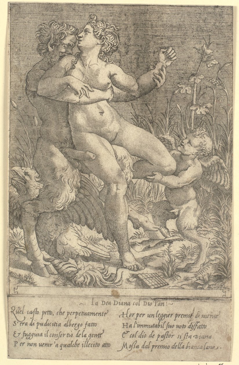 Jowisz przekształcił się w Satyra i Dianę autorstwa Gian Jacopo Caraglio