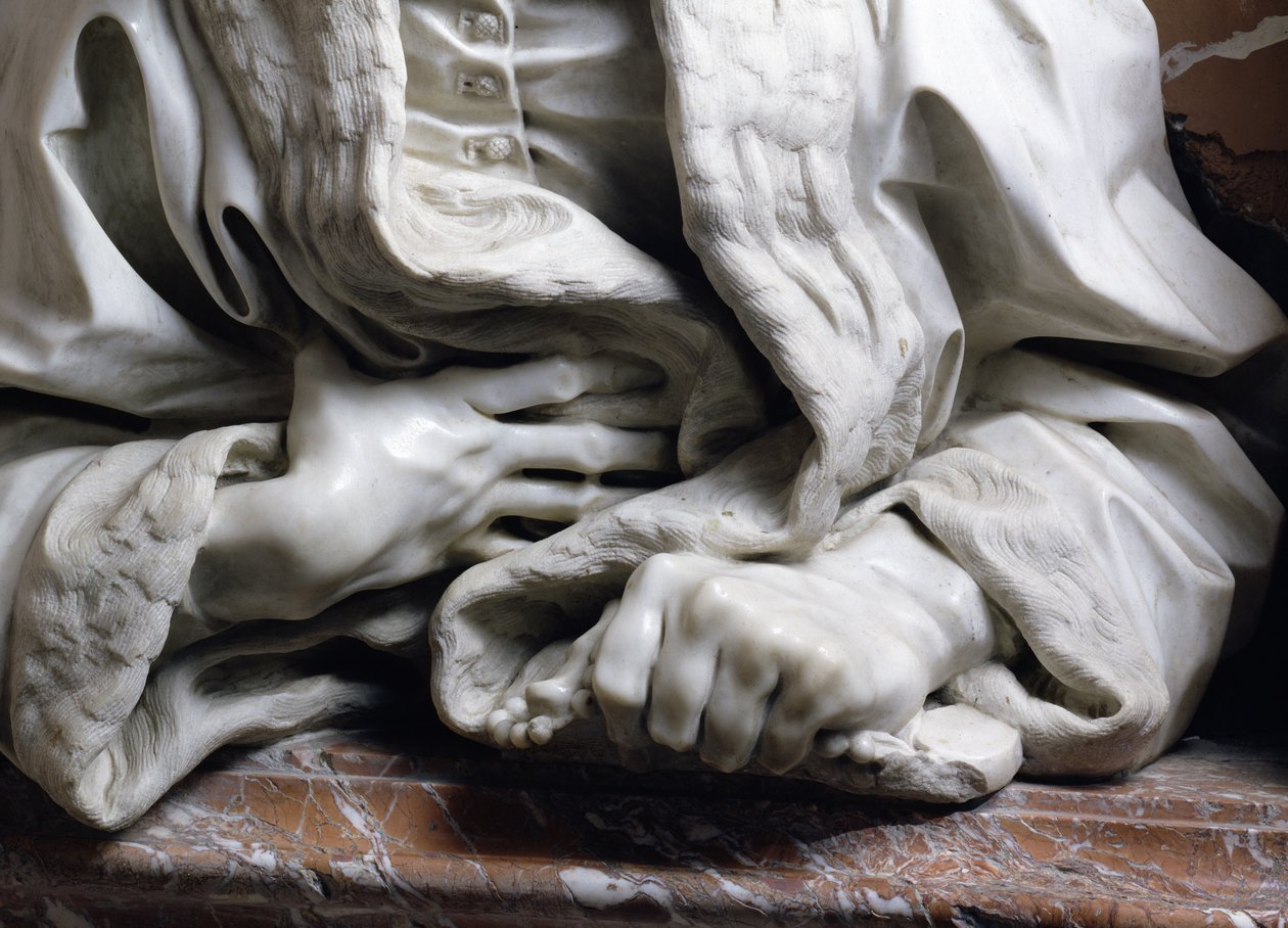 Popiersie Gabrielle Fonseca doktor papieża Innocentego X szczegół dłoni trzymających szatę, z marmuru Fonseca Chapel z 96874 autorstwa Gian Lorenzo Bernini