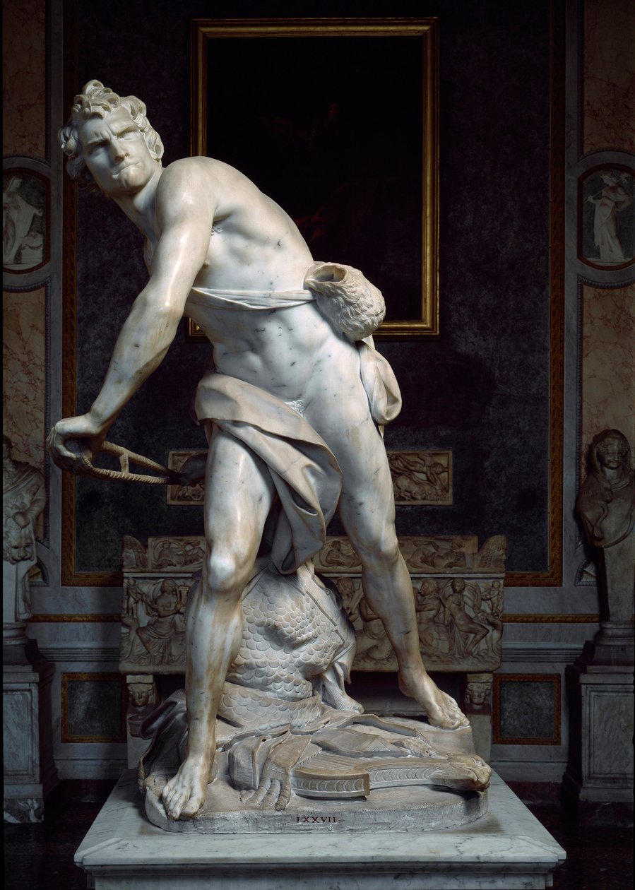 Dawid rzucający Kamień z procy Rzeźba barokowa wykonana przez Gian Lorenzo Berniniego dit Le Bernin (1598-1680) autorstwa Gian Lorenzo Bernini