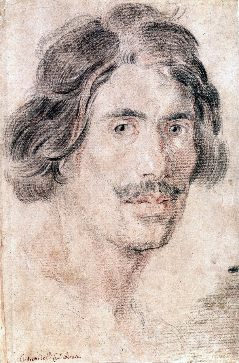 Autoportret Gian Lorenzo Berniniego (Bernin) (1598 - 1680), włoskiego rzeźbiarza, malarza i architekta. Wydział Grafiki Narodowej i Rysunków, Rzym. autorstwa Gian Lorenzo Bernini