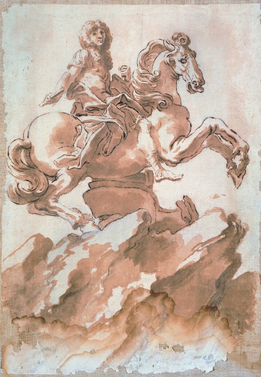 Szkic do Ludwika XIV na koniu autorstwa Gian Lorenzo Berniniego (1598-1680), rysunek piórem i atramentem autorstwa Gian Lorenzo Bernini