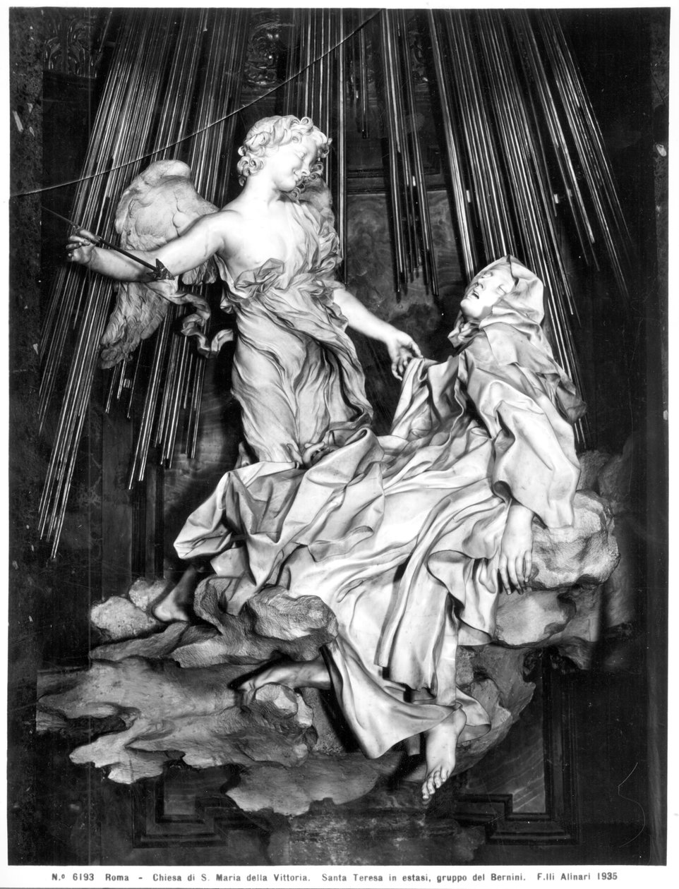 Ekstaza św. Teresy (marmur) (zdjęcie czarno-białe) autorstwa Gian Lorenzo Bernini