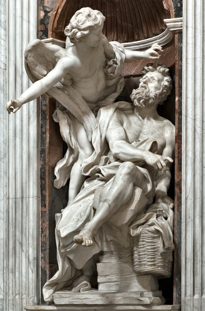 Prorok Habakuk (Habakuk, Habakuk, Habakuk, Abakuk, Hawakuk) i anioł (Prorok Habakuk i anioł) Rzeźba marmurowa autorstwa Gian Lorenzo Berniniego (1598-1680) 1656-1661 Rzym, Bazylika Santa Maria del Popolo, Cappella Chigi autorstwa Gian Lorenzo Bernini
