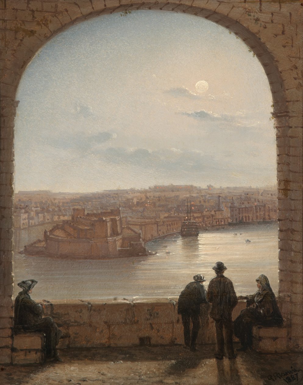 Księżycowy widok na Fort St Angelo, Valletta, 1887 autorstwa Giancinto Gianni