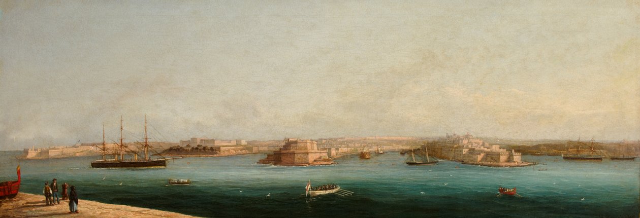 Wielki Port i Trzy Miasta od nabrzeża Valletty, 1869 autorstwa Giancinto Gianni