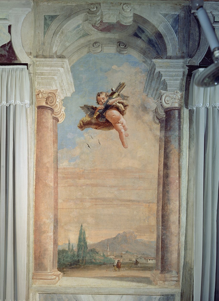 Pejzaż z Kupidynem, z „Foresterii” (Pensjonat) 1757 autorstwa Giovanni Domenico Tiepolo