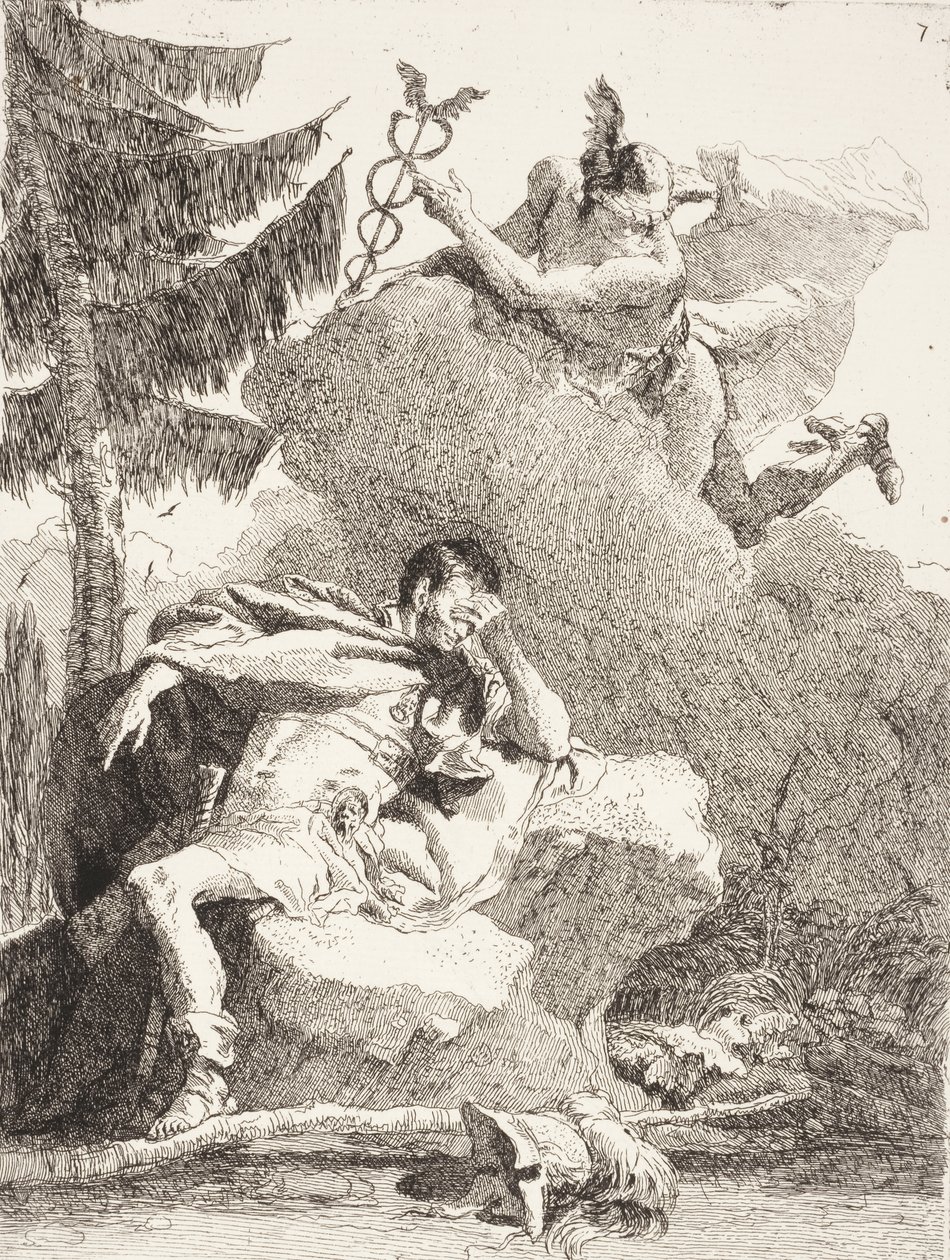 Merkury ukazuje się Æneasowi we śnie, ok. 1770 r. autorstwa Giovanni Domenico Tiepolo