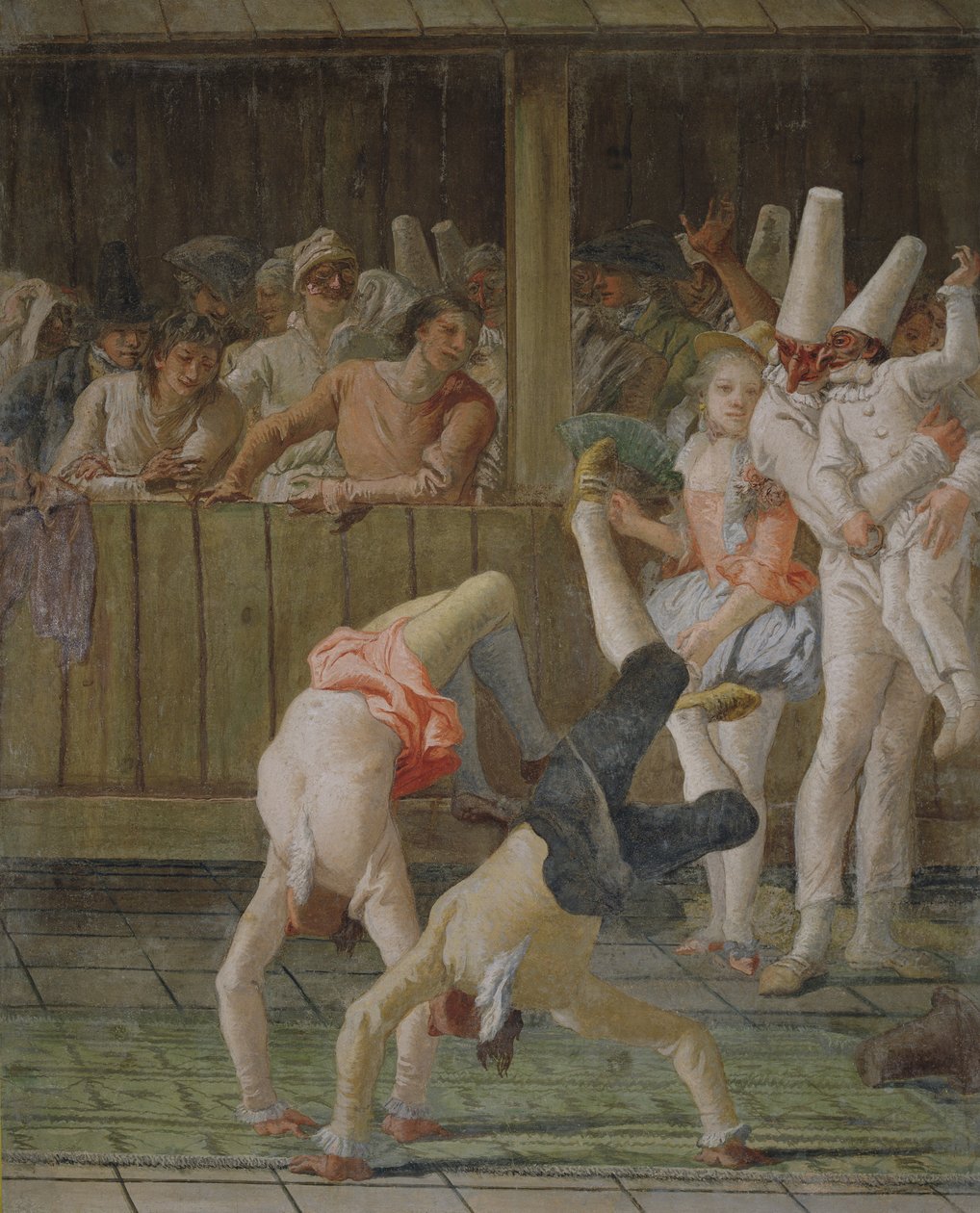 Pulcinella z akrobatami, ok. 1793 autorstwa Giovanni Domenico Tiepolo