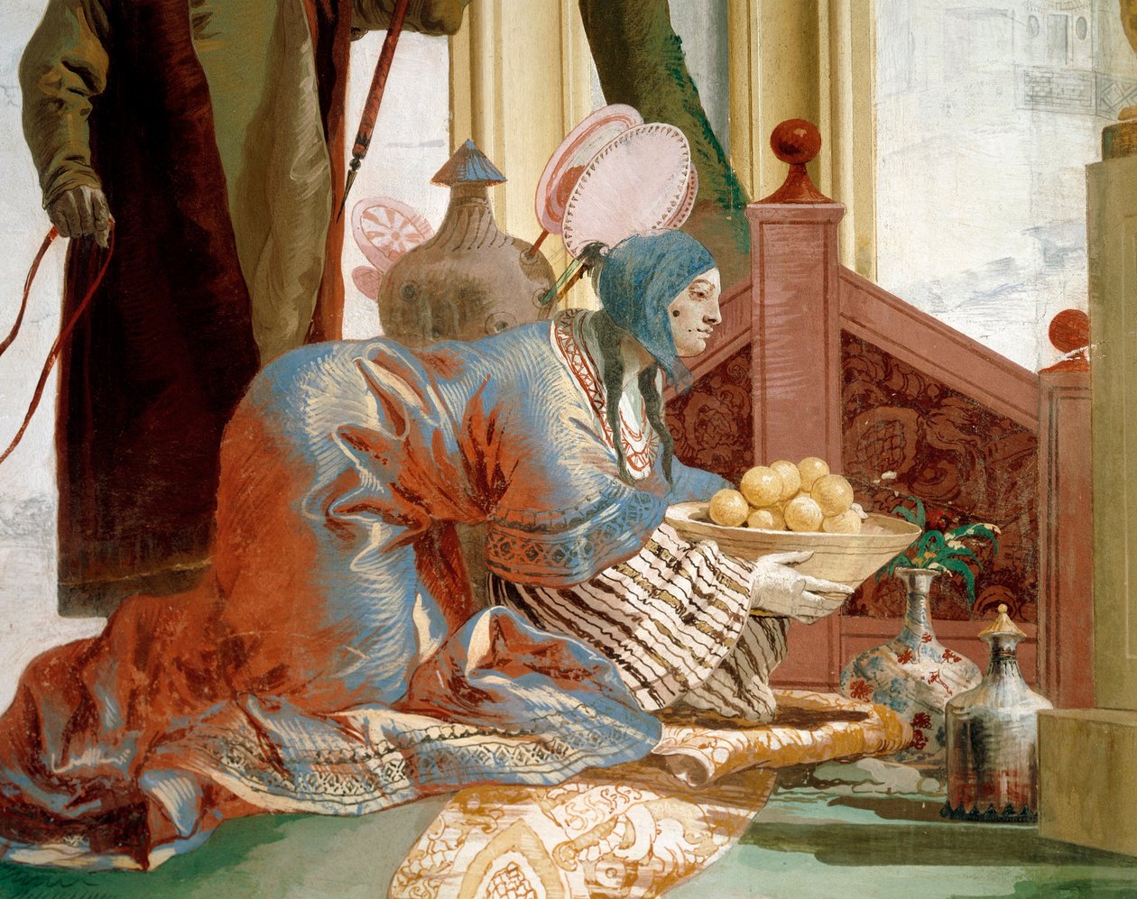 Ofiarowanie owoców Bogini Księżyca, autorstwa Giandomenico Tiepolo (1727-1804), fresk, Pokój Chiński w Foresteria (pensjonat), Villa Valmarana „Ai Nani”, Vicenza, Włochy autorstwa Giandomenico (1727-1804) Tiepolo