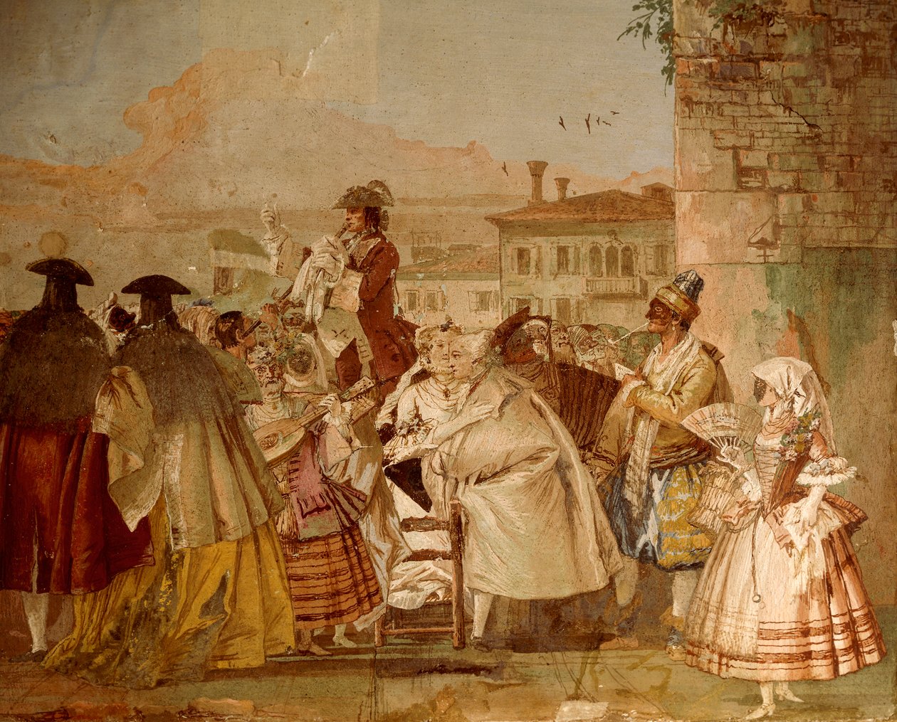 Szarlatan, Giandomenico Tiepolo (1727-1804), fresk, sala ze scenami karnawałowymi, w Foresteria (pensjonat) w Villa Valmarana „Ai Nani”, Vicenza, Włochy autorstwa Giandomenico (1727 1804) Tiepolo