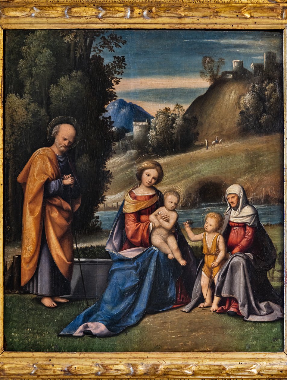 Święta Rodzina ze świętymi, Dzieciątkiem św. Janem i św. Elżbietą w pejzażu (olej na płótnie) autorstwa Giandomenico (1727 1804) Tiepolo
