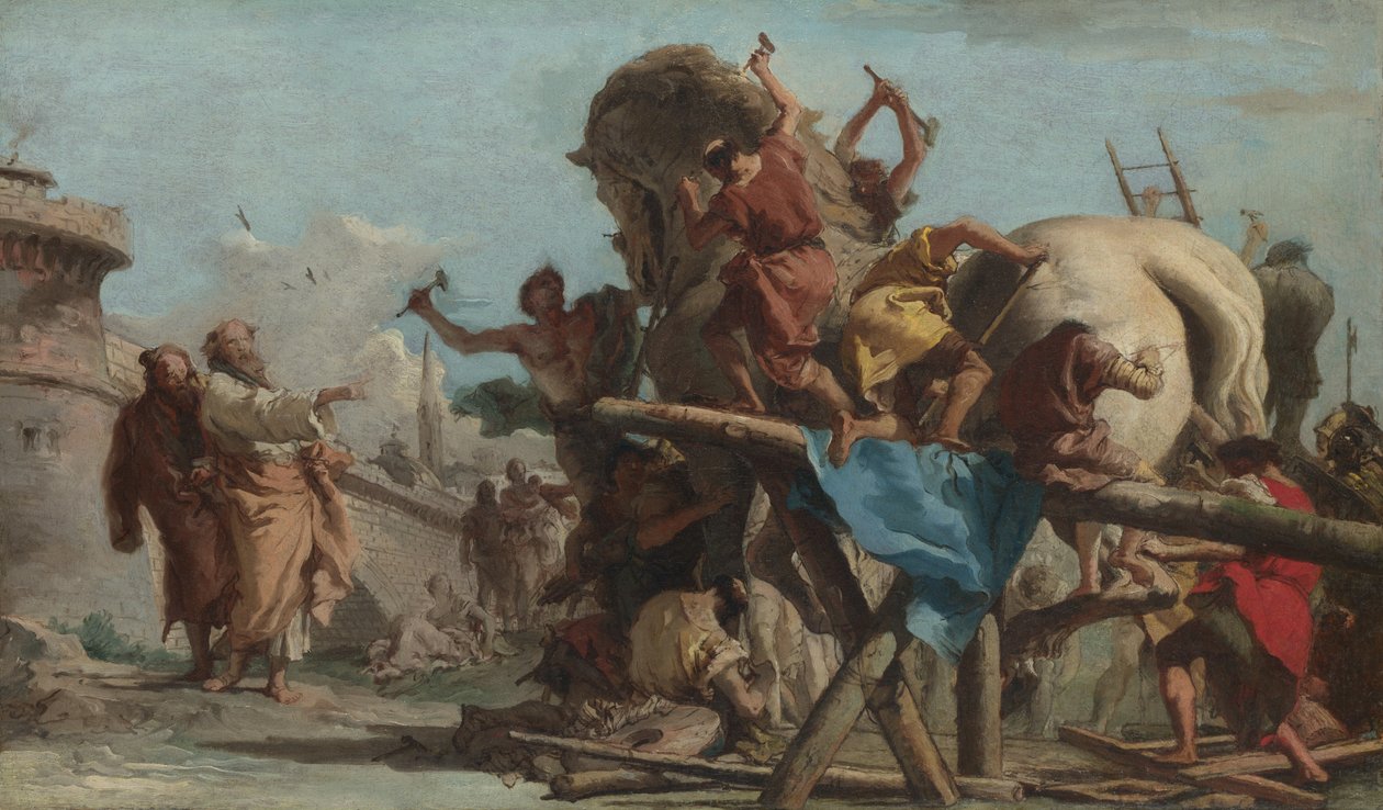 A Construção do Cavalo de Tróia, c.1760 (óleo sobre tela)polonês autorstwa Giandomenico (1727 1804) Tiepolo