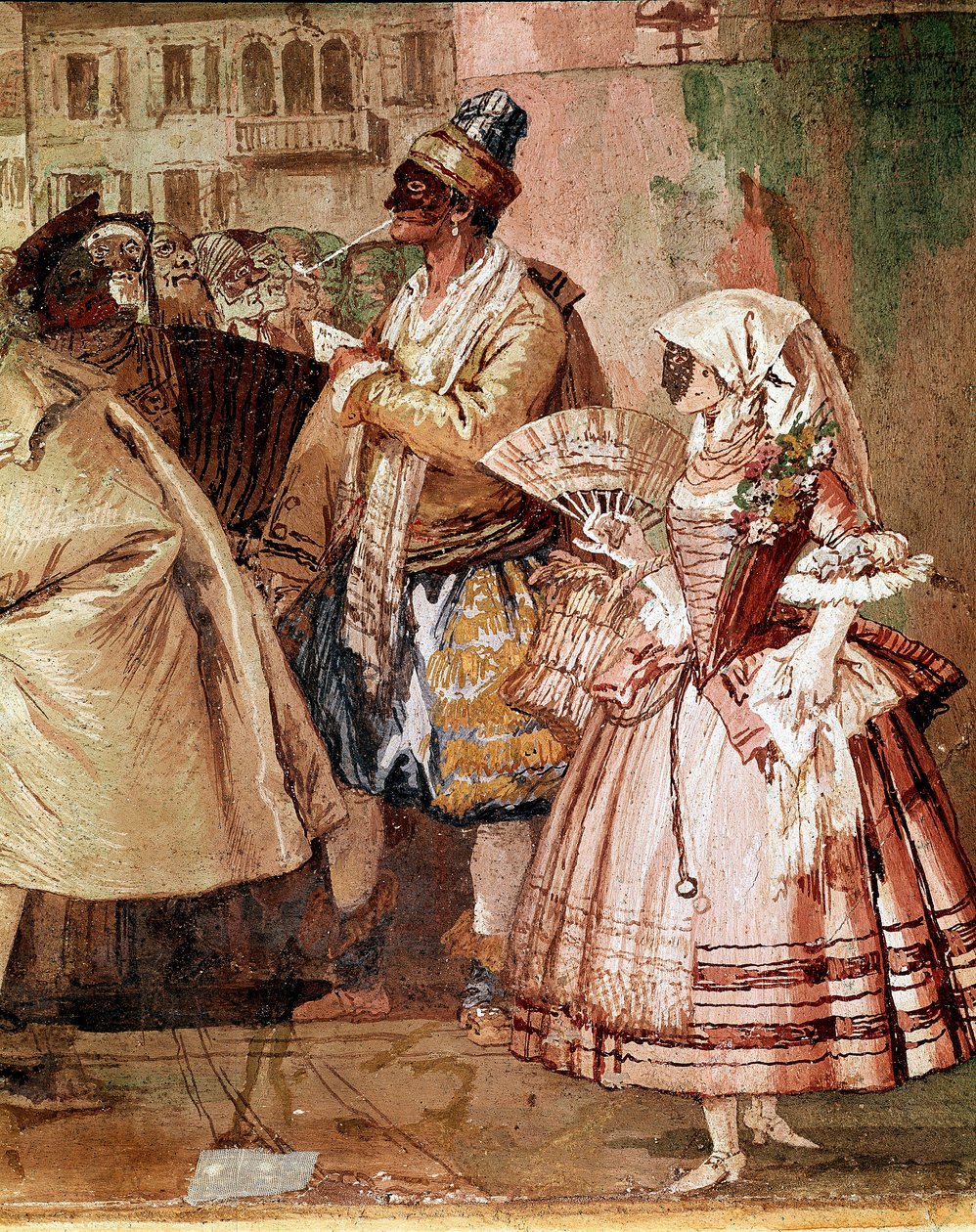 Weneckie maski Fragment fresku Giandomenico Tiepolo (1727-1804) XVIII-wieczna Vicenza, Villa Valmarana autorstwa Giandomenico  Tiepolo