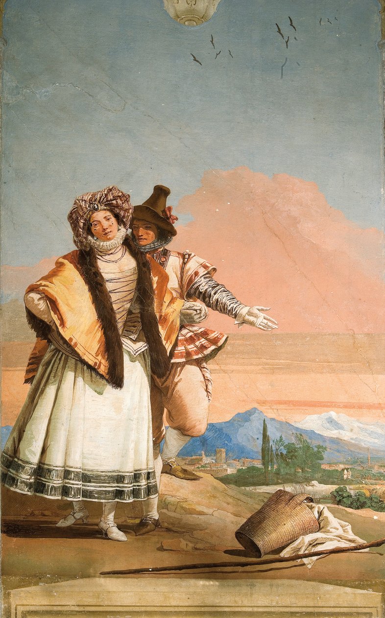 Fragment z Deklaracji miłości, z sali pawilonu gotyckiego, w Foresterii, 1757 autorstwa Giovanni Domenico Tiepolo